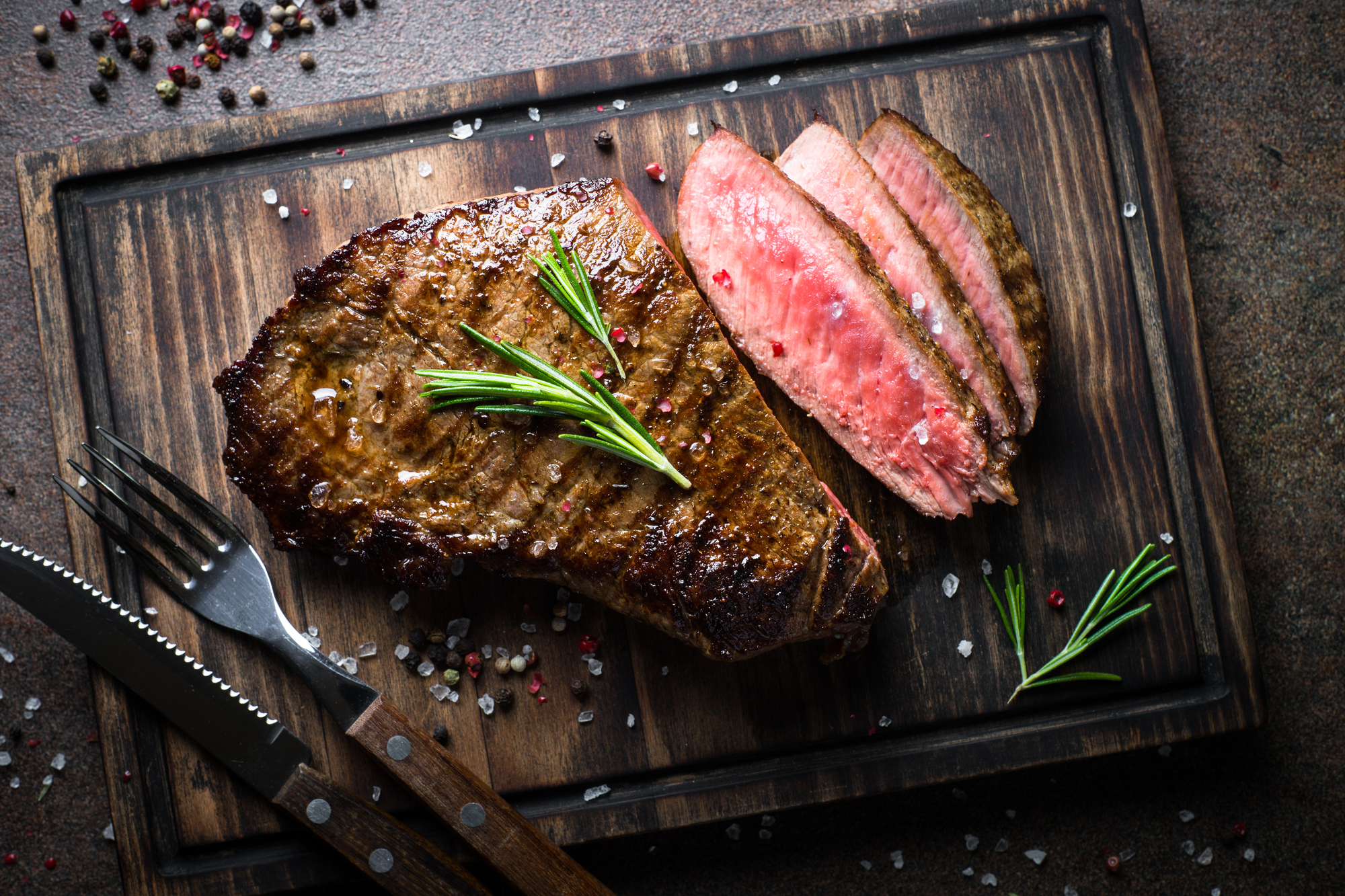Medium Rare Steak On Chopping Board